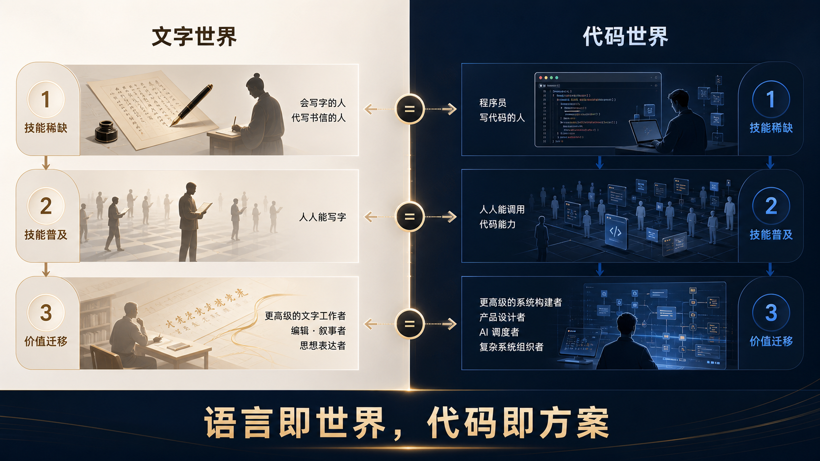 文字世界与代码世界的能力普及和价值迁移映射
